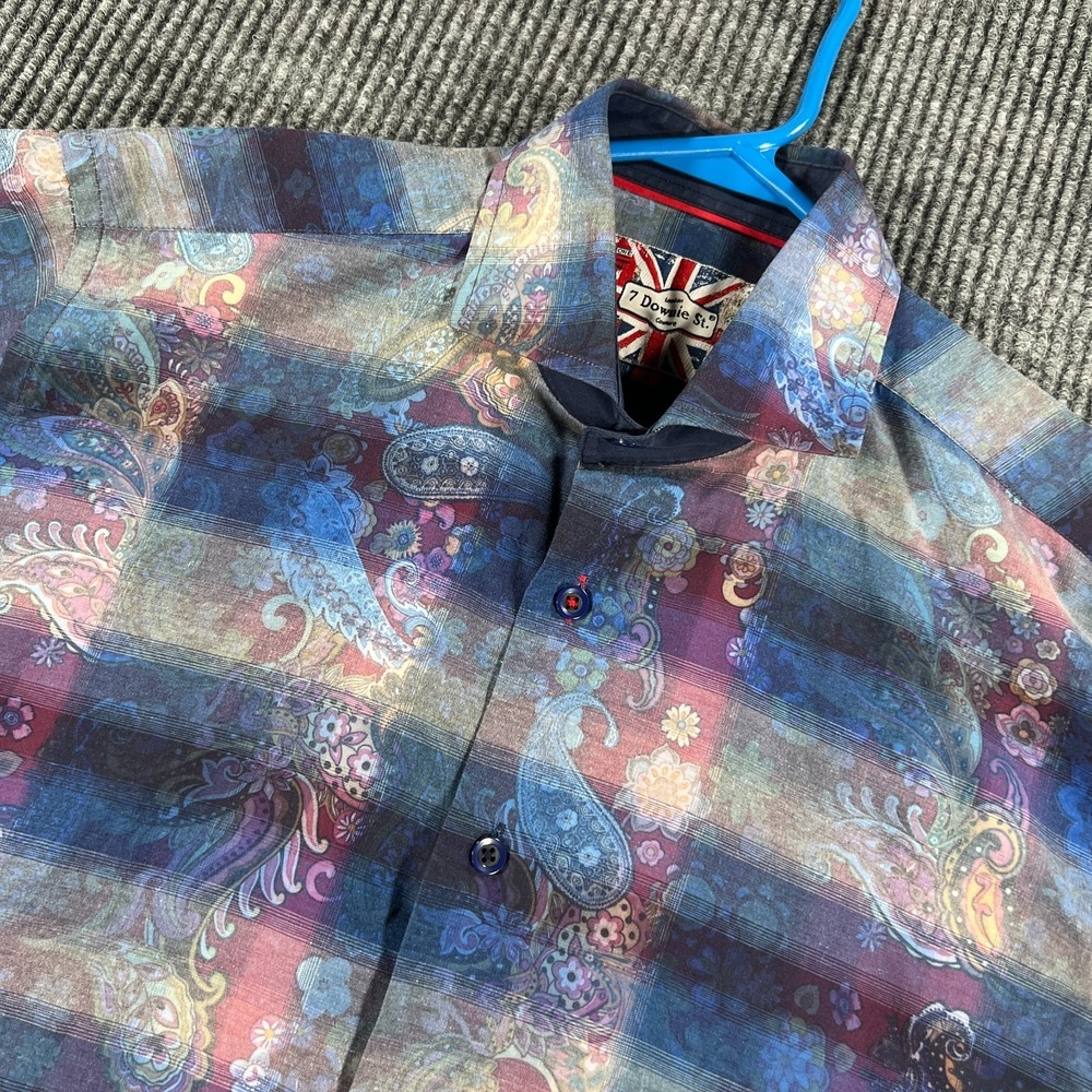 7 Downie‎ St Shirt Mens Small Size 4 Blue Purple Paisley Long Sleeve Button Up